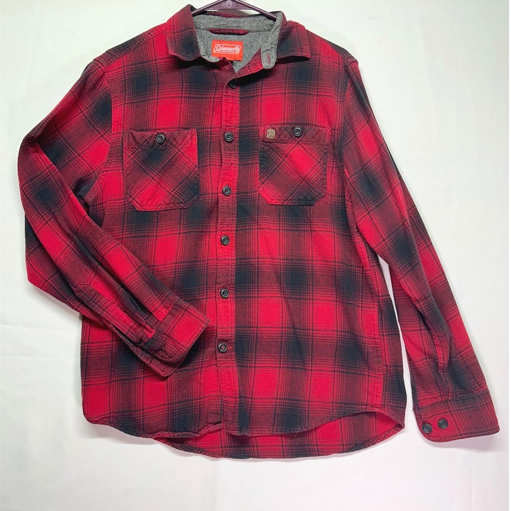 Coleman Red and‎ Black Flannel Long Sleeve 100% Cotton Button Down Shirt Men's M